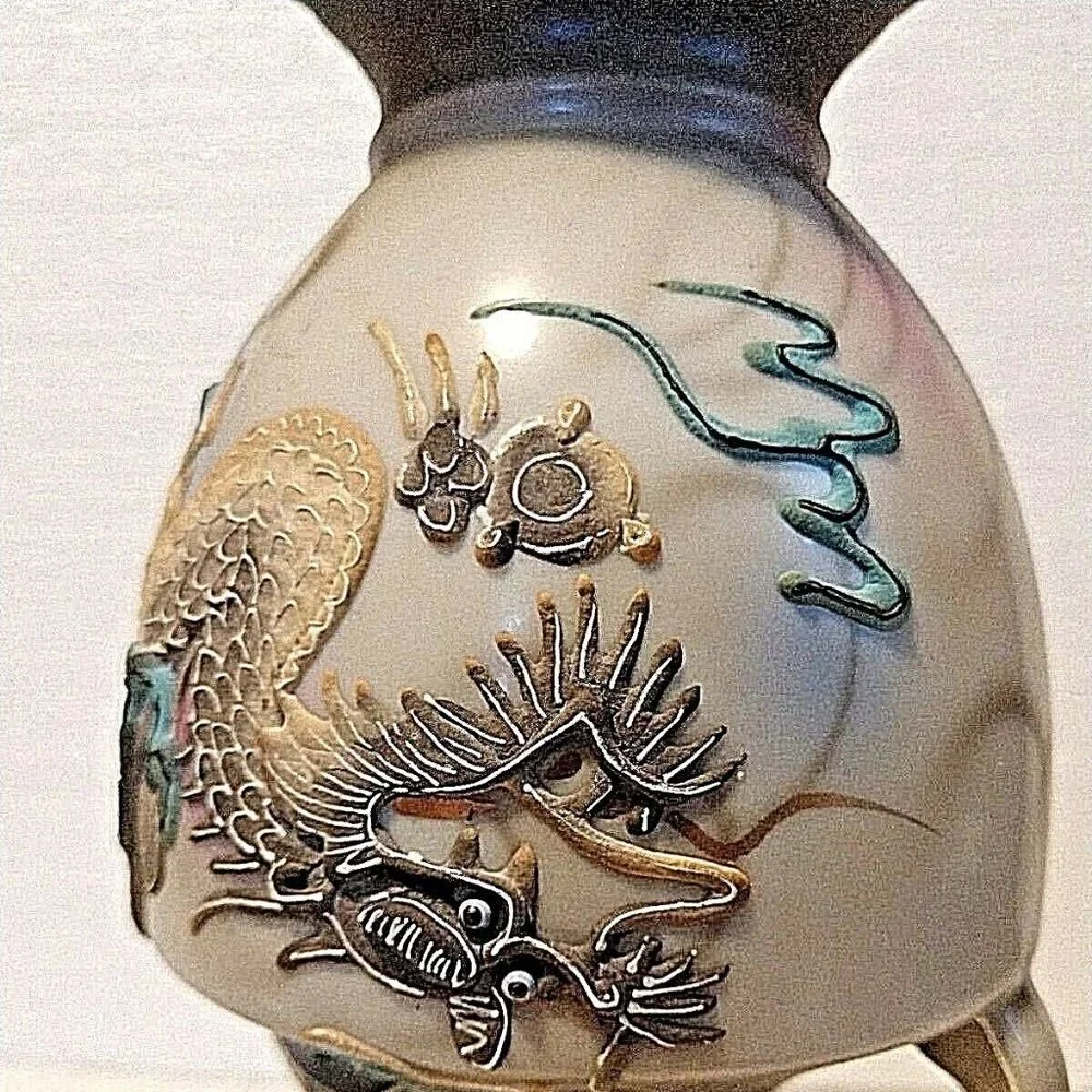 Rare Antique Dragonware Vase Japan Moriage Dragon Hand Paint Dark Grey &…